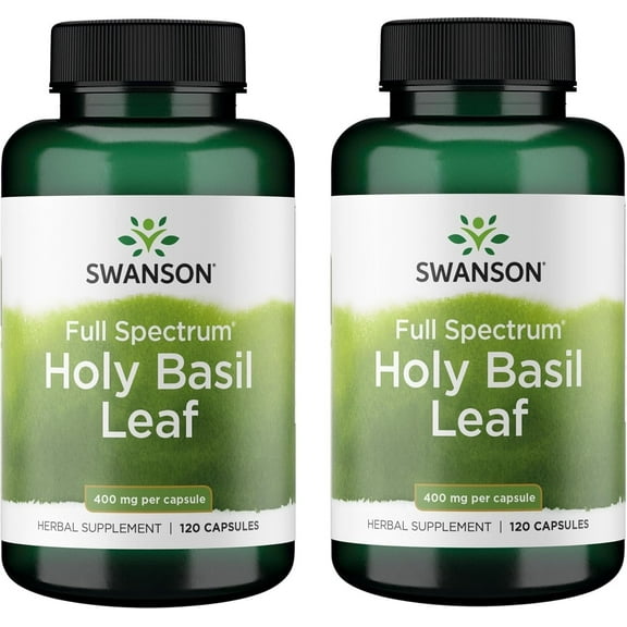 Swanson Holy Basil Leaf (Tulsi) - Stress Support and Well-Being Supplement - (120 Capsules, 800mg Per Serving) 2 Pack