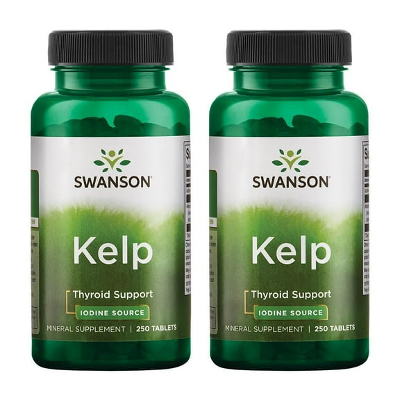 Swanson Kelp - Natural Iodine Source Supporting Thyroid Health - Mineral Supplement w/ Iodine Source Standardized 0.4% - (250 Tablets, 225mcg Each) (2 Pack)
