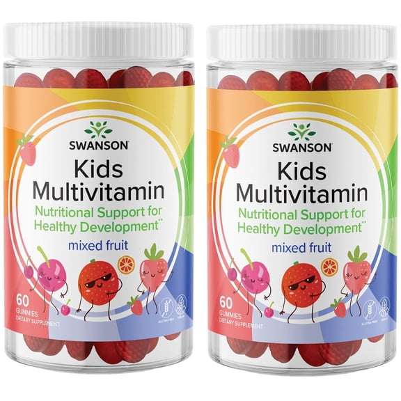 Swanson Kids Mixed Fruit Multivitamin Gummies - Daily Wellness Support for Children - Formula for Healthy Growth and Development - 60 Gummies (2 Pack)