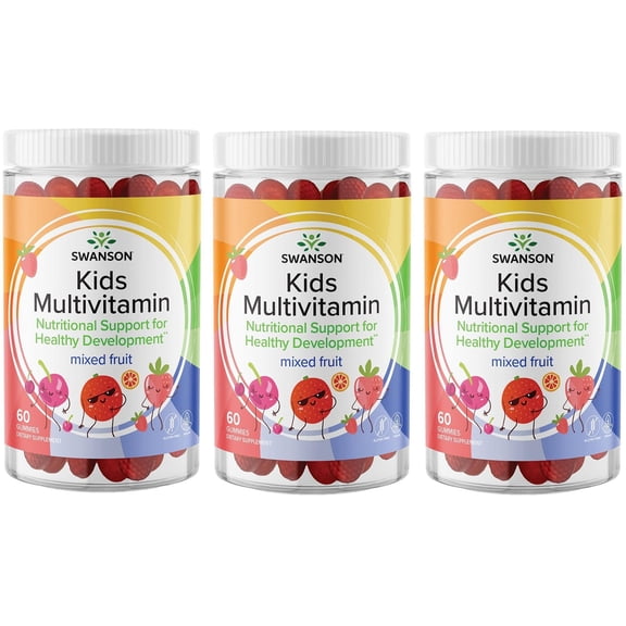 Swanson Kids Mixed Fruit Multivitamin Gummies - Daily Wellness Support for Children - Formula for Healthy Growth and Development - 60 Gummies (3 Pack)
