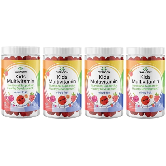 Swanson Kids Mixed Fruit Multivitamin Gummies - Daily Wellness Support for Children - Formula for Healthy Growth and Development - 60 Gummies (4 Pack)
