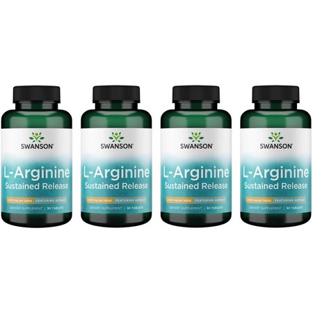 Swanson L-Arginine Sustained Release - Featuring Ajipure 1,000 mg 90 Tabs 4 Pack