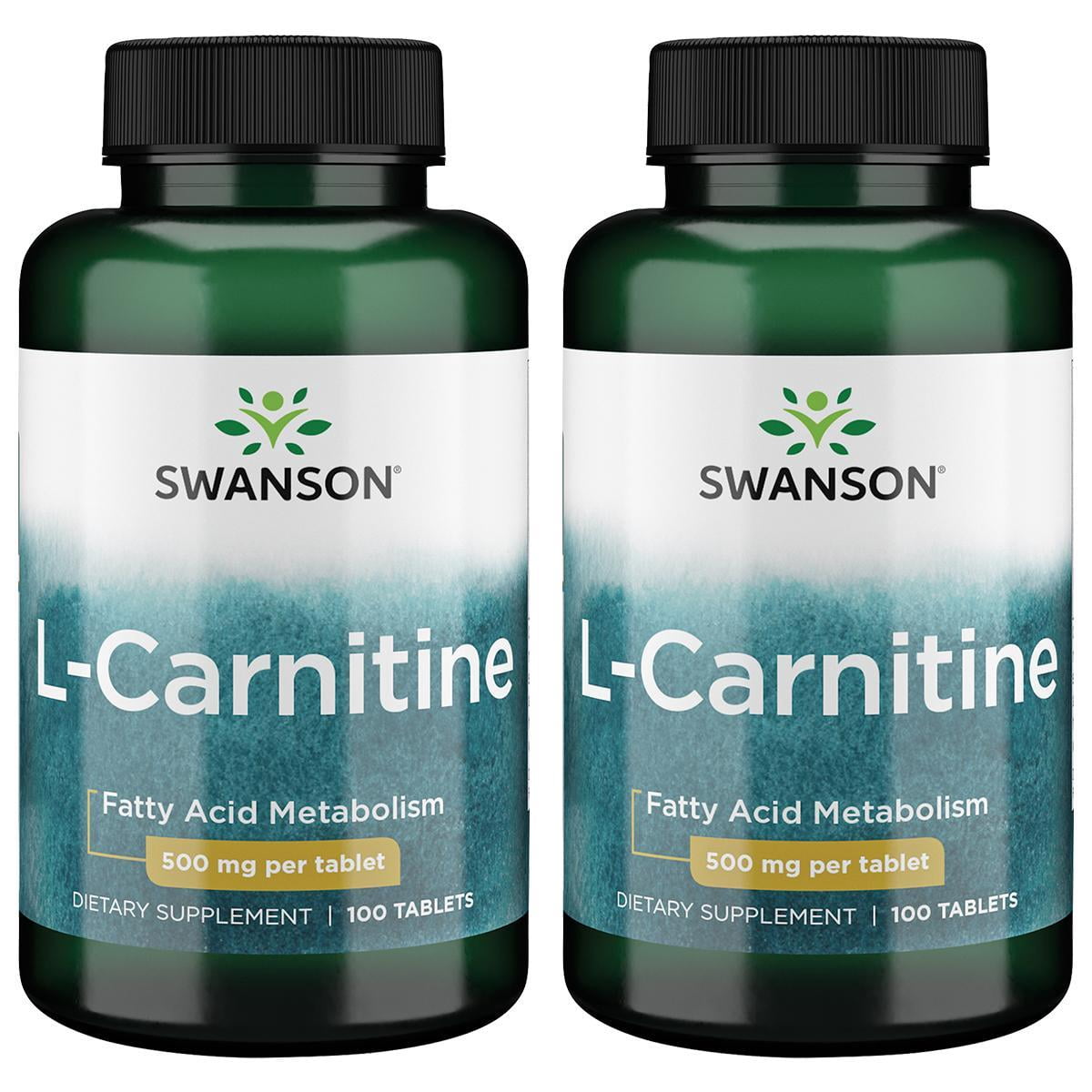 Swanson Premium L-Carnitine 500mg, Lean Muscle Development, Fat Metabolism,  Exercise Recovery, 100 Tabs, 2 Pack