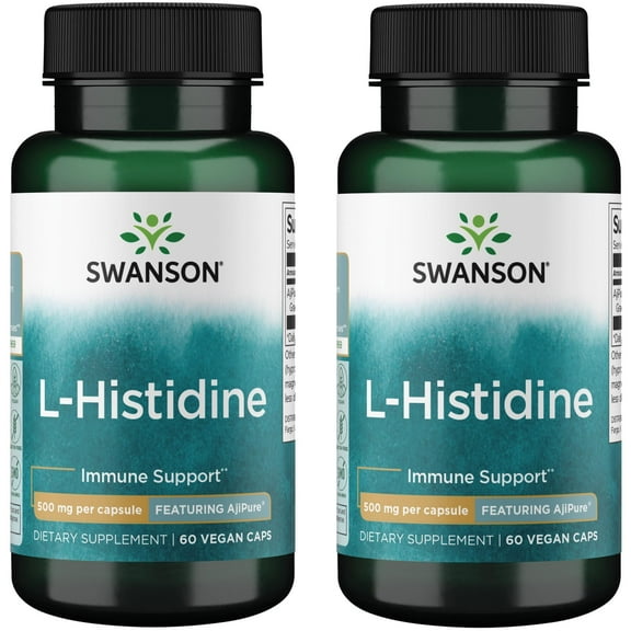 Swanson L-Histidine - Featuring Ajipure 500 mg 60 Vegan Caps 2 Pack