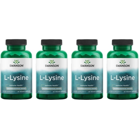 Swanson L-Lysine - Pharmaceutical Grade 500 mg 90 Vegan Caps 4 Pack