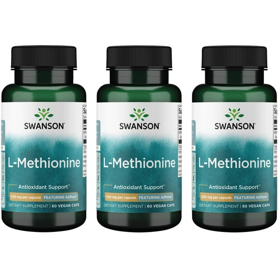 Swanson L-Methionine - Featuring Ajipure 500 mg 60 Vegan Caps 3 Pack