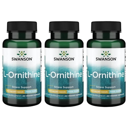 Swanson L-Ornithine - Free Form 500 mg 60 Veg Caps 3 Pack