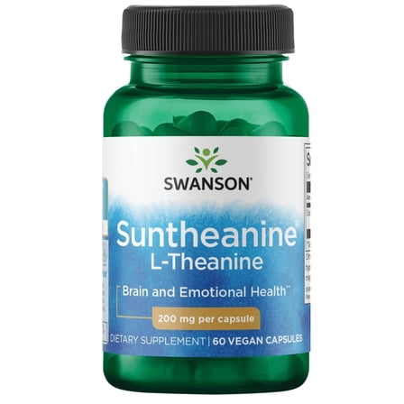 Swanson Amino Acid Double Potency Suntheanine L-Theanine 200 Milligrams 60 Veg Capsules
