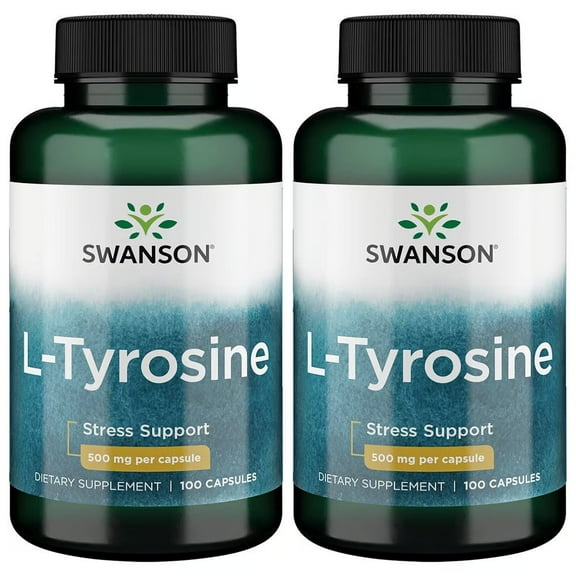 Swanson L-Tyrosine - Amino Acid Supplement Promoting Stress Support, Cognitive Function, and Mental Clarity - Helps Support Overall Brain health - (100 Capsules, 500mg Each) 2 Pack