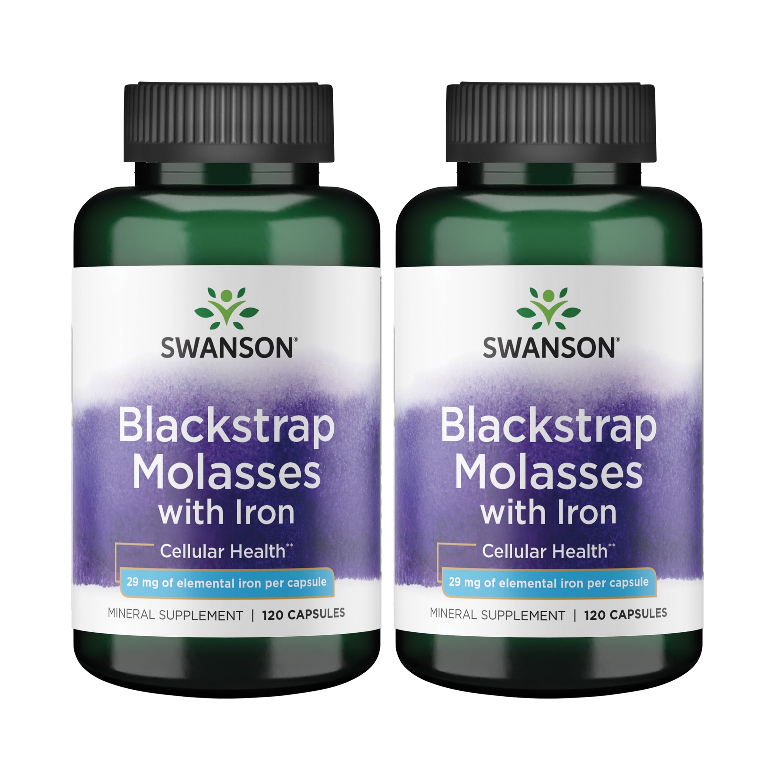 Swanson Blackstrap Molasses - Natural Iron Supplement Promoting Healthy Skin - (120 Capsules, 29mg Each) (2 Pack)