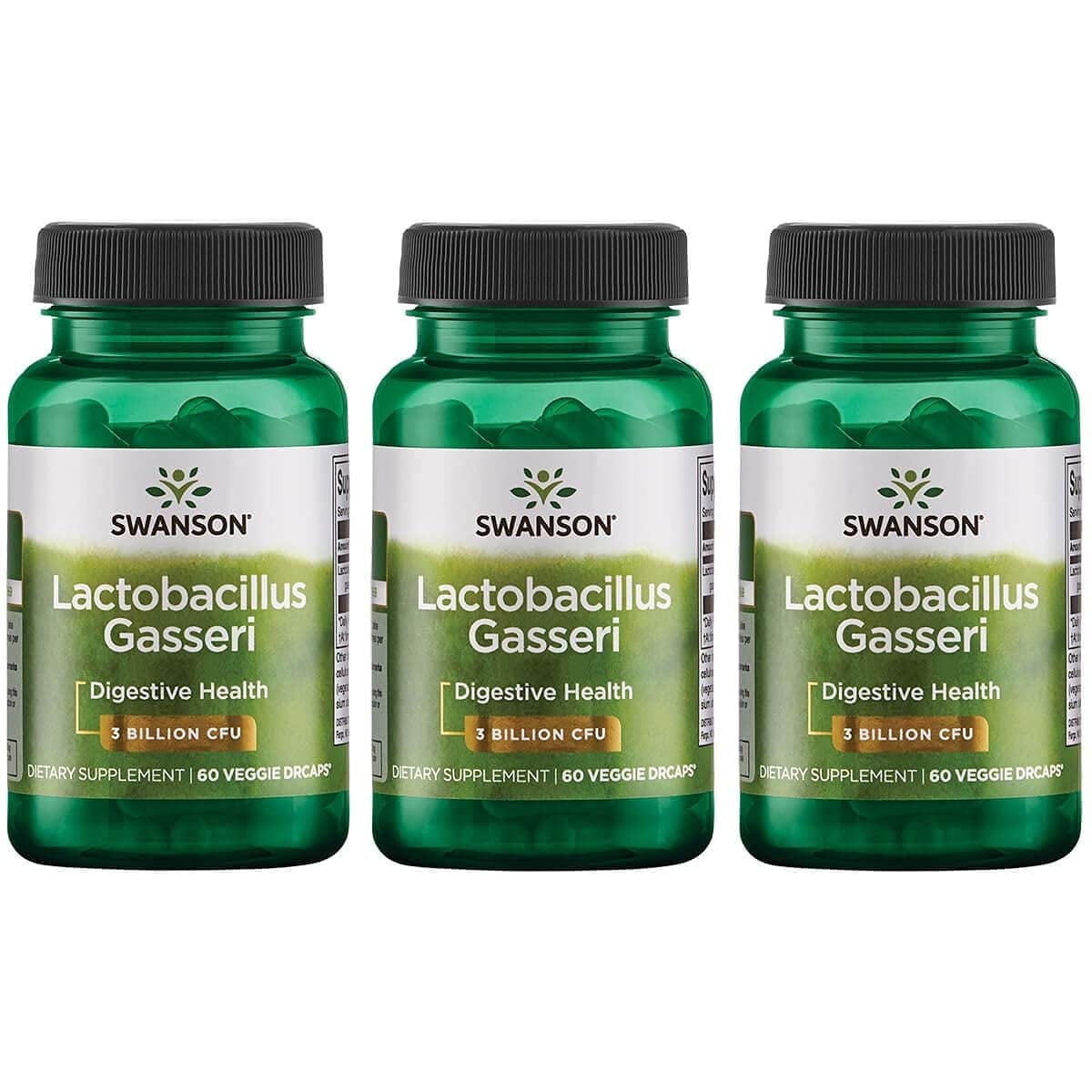 Swanson Lactobacillus Gasseri - Probiotic Supplement Supporting Digestive Health with 3 Billion CFU - Design-Release Satiety & Fat Metabolism Support - (60 Veggie Capsules) 3 Bottles