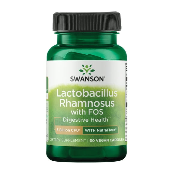 Swanson Lactobacillus Rhamnosus with FOS - Probiotic Supplement Supporting Digestive Health with 5 Billion CFU - Promotes GI Tract Health During Travel - (60 Veggie Capsules)