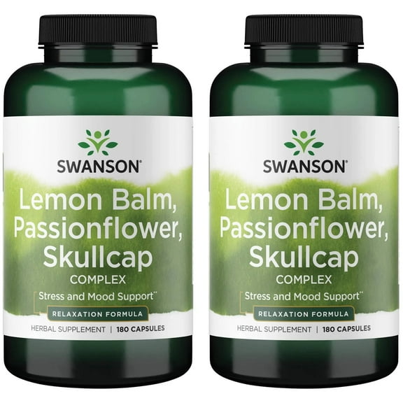 Swanson Lemon Balm Passion Flower Skullcap Complex 180 Capsules (2 Pack)