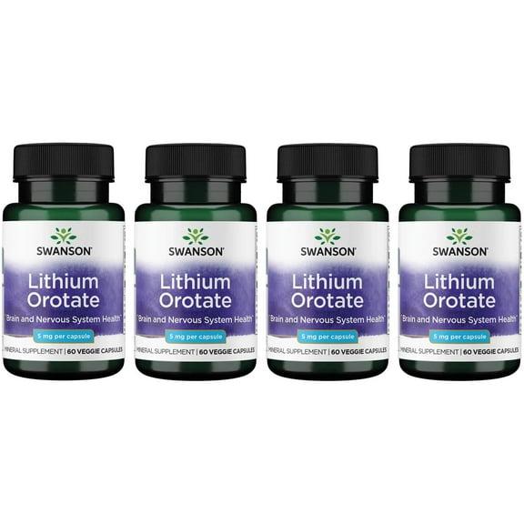 Swanson Lithium Orotate Antioxidant Mood Emotional Wellness Behavior Memory Support Supplement 5 mg 60 Veggie Capsules (Elemental Lithium) (4 Pack)