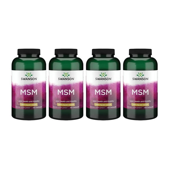 Swanson MSM - Essential Minerals Promoting Mobility & Joint Health Support - Helps to Maintain Connective Tissue Health Including Cartilage, Collagen, & Hair - (240 Capsules, 1000mg Each) 4 Pack