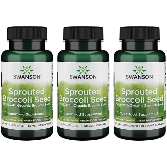 Swanson Made with Organic Sprouted Broccoli Seed 400 Milligrams 60 Veg Capsules (3 Pack)