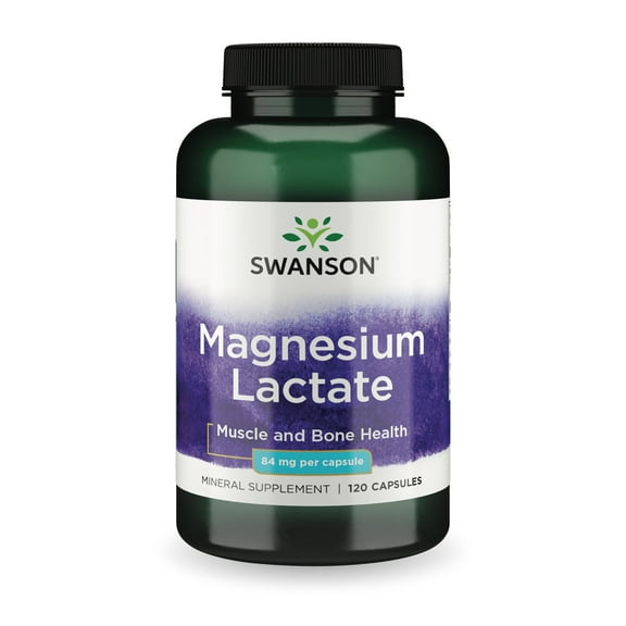 Swanson Magnesium Lactate - Mineral Supplement Promoting Muscle and Bone Health Support - Lactose-Free Lactate Mineral Form for Gentle Absorption - (120 Capsules, 84mg Each)