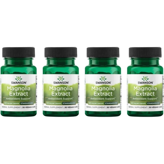 Swanson Magnolia Bark-Herbal Supplement Traditionally Used to Promote Nervous System & Digestive Health Support-May Promote Respiratory Health & Stress Support (30 Veggie Capsules, 200mg Each) 4 Pack