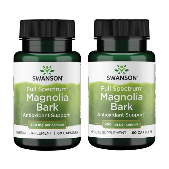 Swanson Magnolia Bark - Herbal Supplement Traditionally Used to Promote Nervous System & Digestive Health Support - May Promote Respiratory Health & Stress Support - (60 Capsules, 400mg Each) 2 Pack