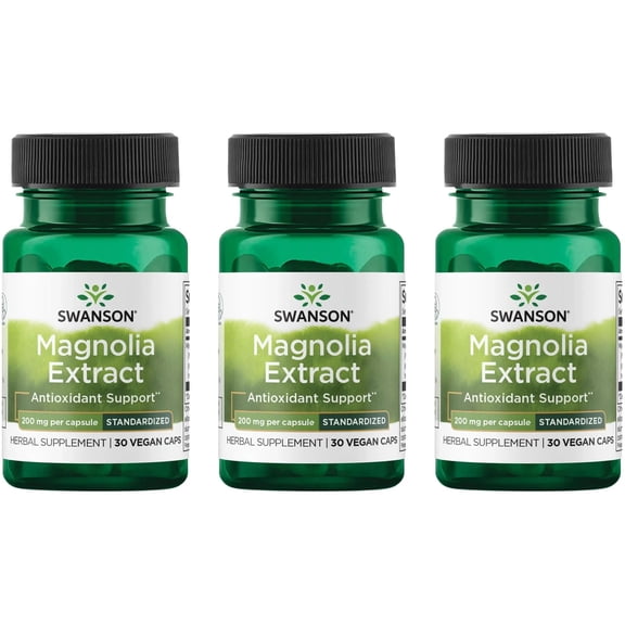 Swanson Magnolia Bark-Herbal Supplement Traditionally Used to Promote Nervous System & Digestive Health Support-May Promote Respiratory Health & Stress Support (30 Veggie Capsules, 200mg Each) 3 Pack