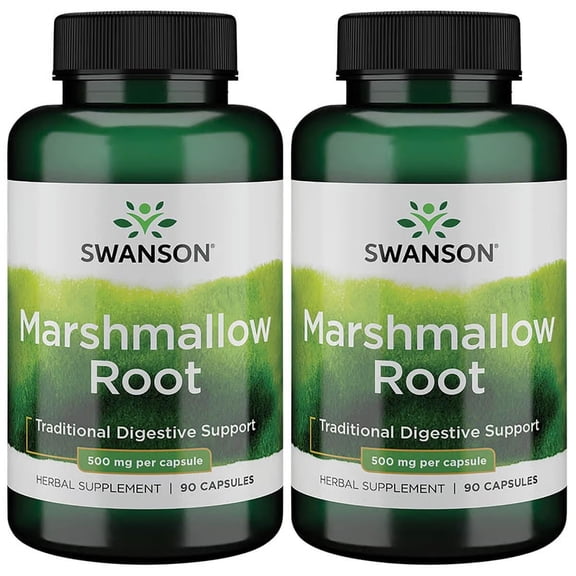 Swanson Marshmallow Root Healthy Supports Respiratory Function Digestive Support 500 Milligrams 90 Capsules (2 Pack)