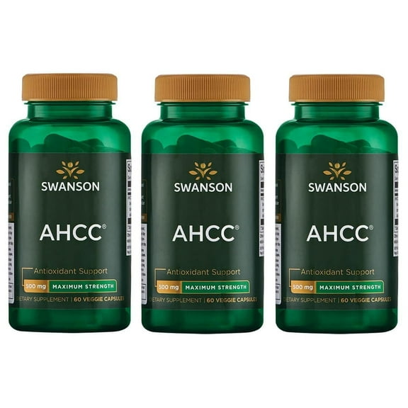 Swanson Maximum Strength AHCC - Promoting Advanced Immune Support - Natural Supplement Aiding NK Cells & Liver Support - (60 Veggie Capsules, 500mg Each) (3 Pack)