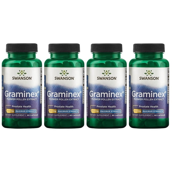 Swanson Maximum Strength Graminex Flower Pollen Extract - Supports Prostate Health, Urinary Tract Function, and Kidney Health - Mens Health Supplement - (60 Capsules, 500mg Each) (4 Pack)