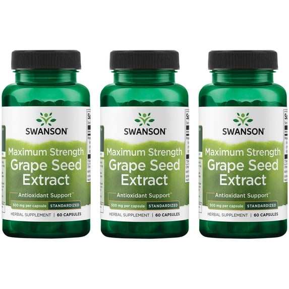 Swanson Maximum Strength Grape Seed Extract - Standardized 500 mg 60 Caps 3 Pack