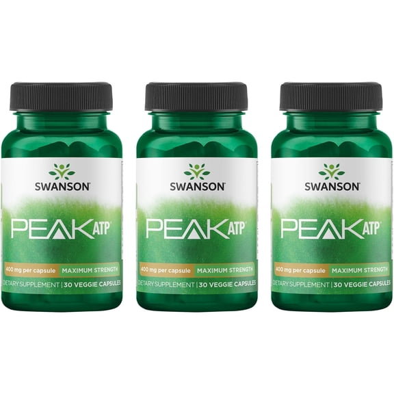 Swanson Maximum Strength PEAK ATP-Natural Supplement Promoting Cellular Energy Support-Supports Physical Performance and Promotes Healthy Blood Flow Support-(30 Veggie Capsules, 400mg Each) 3 Pack
