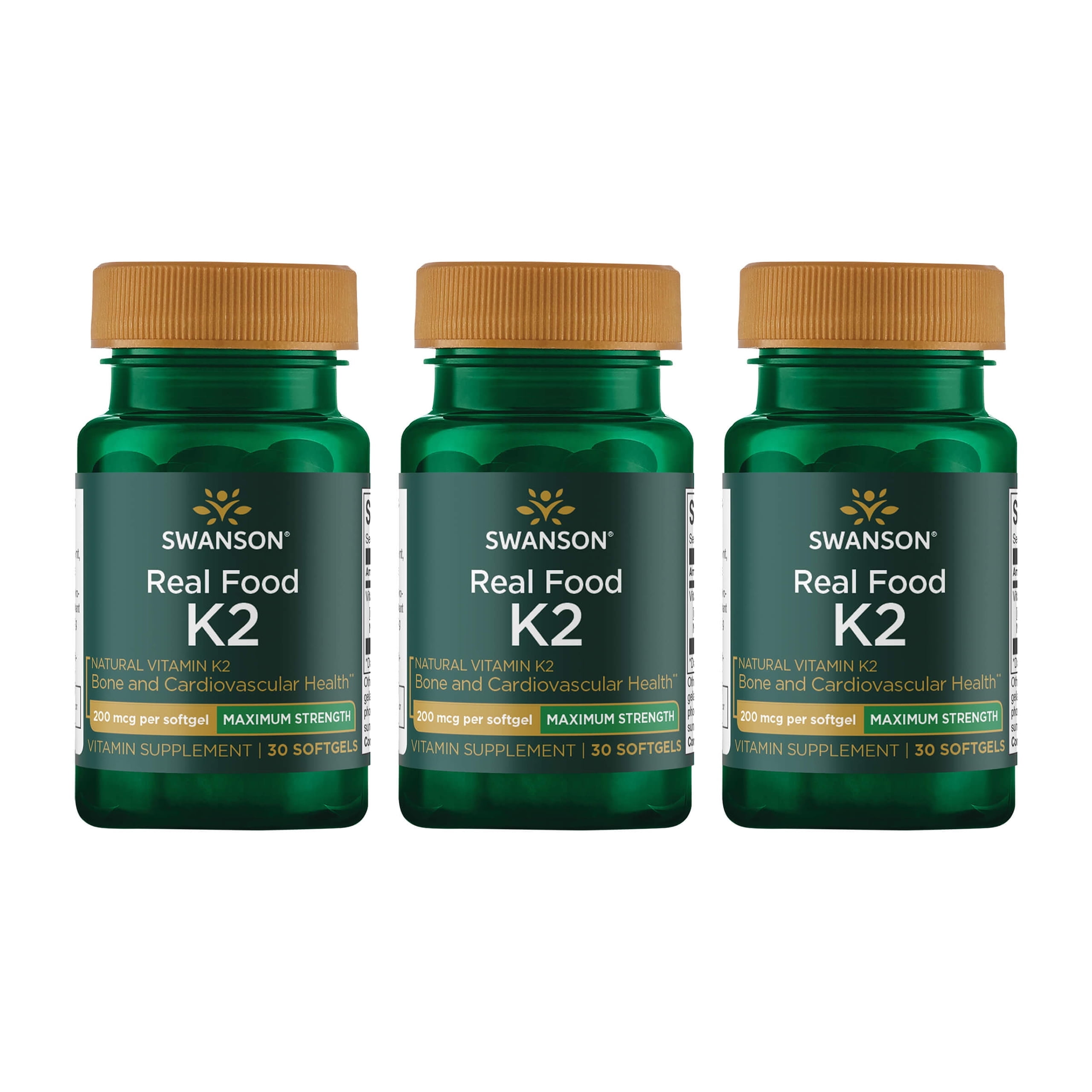 Swanson Maximum Strength Vitamin K2 (Menaquinone-7)-Vitamin Supplement Supporting Cardiovascular and Bone Health-Made from Japanese Natto to Help Regulate Calcium (30 Softgels, 200mcg Each) 3 Pack