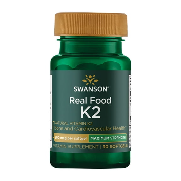 Swanson Maximum Strength Vitamin K2 (Menaquinone-7)-Vitamin Supplement Supporting Cardiovascular and Bone Health-Made from Japanese Natto to Help Regulate Calcium (30 Softgels, 200mcg Each)
