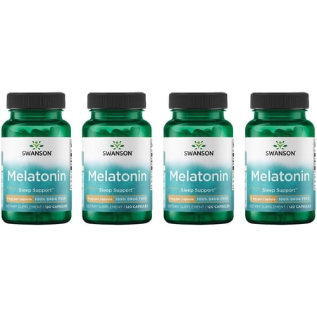 Swanson Melatonin - 100% Drug Free 3 mg 120 Caps 4 Pack
