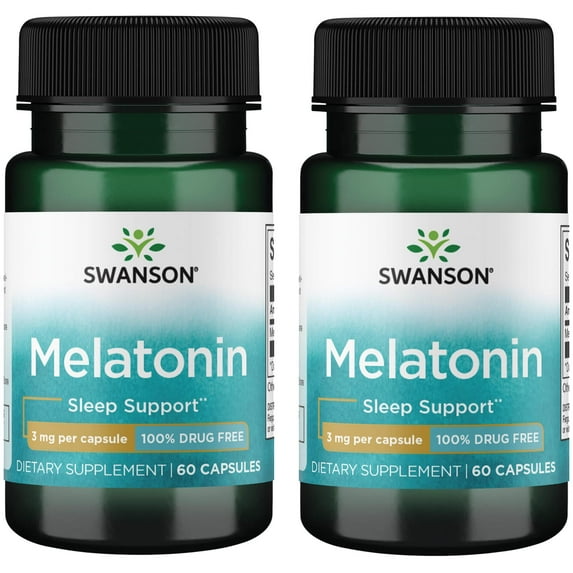 Swanson Melatonin - 100% Drug Free 3 mg 60 Caps 2 Pack