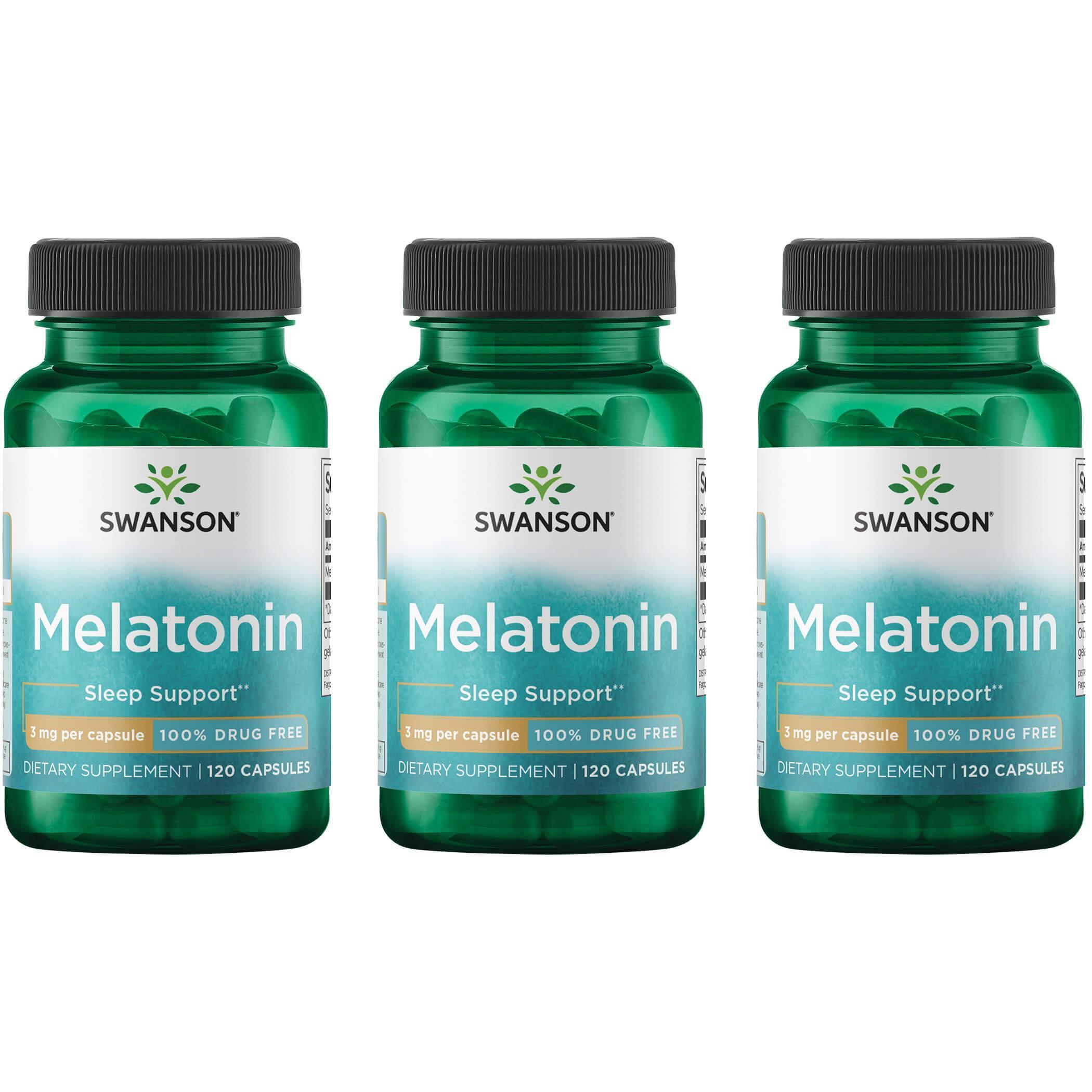 Swanson Melatonin - Herbal Supplement - Sleep and Relaxation - (120 Capsules, 3mg Each) 3 Pack