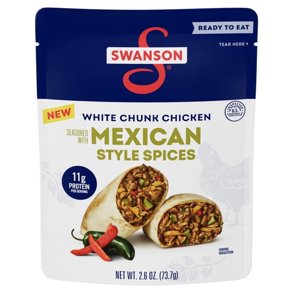 Swanson Mexican Style Spices White Chunk Fully Cooked Chicken, 2.6 oz Pouch