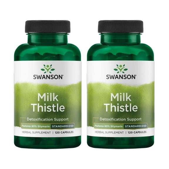 Swanson Milk Thistle (Standardized) - Herbal Liver Support Supplement w/ 80% Silymarin - Natural Formula Helping to Maintain Overall Health & Wellbeing - (120 Capsules) (2 Pack)