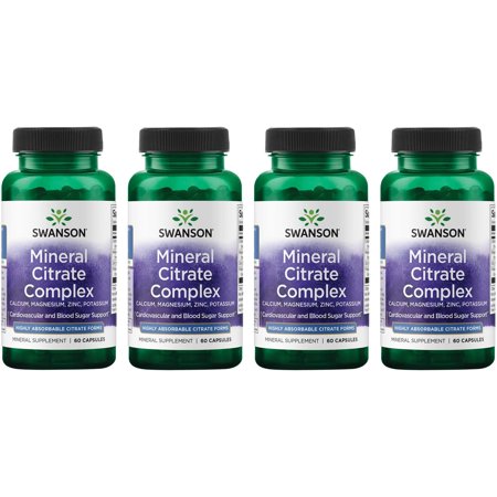 Swanson Mineral Citrate Complex - Calcium, Magnesium, Zinc, Potassium 4 Pack