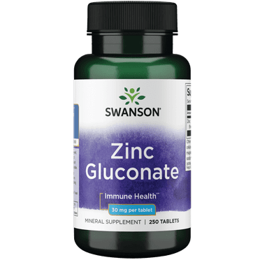 Swanson Zinc Gluconate - Mineral Supplement Promoting Prostate Health, Vision Health, & Immune Support -Gluconate Form for Optimal Absorption - (250 Tablets, 30mg Each)