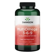 Swanson MultiOmega 3-6-9 - Non-GMO Flax Oil, Borage Oil, and Fish Oil Capsules - Essential Fatty Acids Supporting Cardiovascular Health and Brain Health - (120 Softgels, 2400mg Serving)