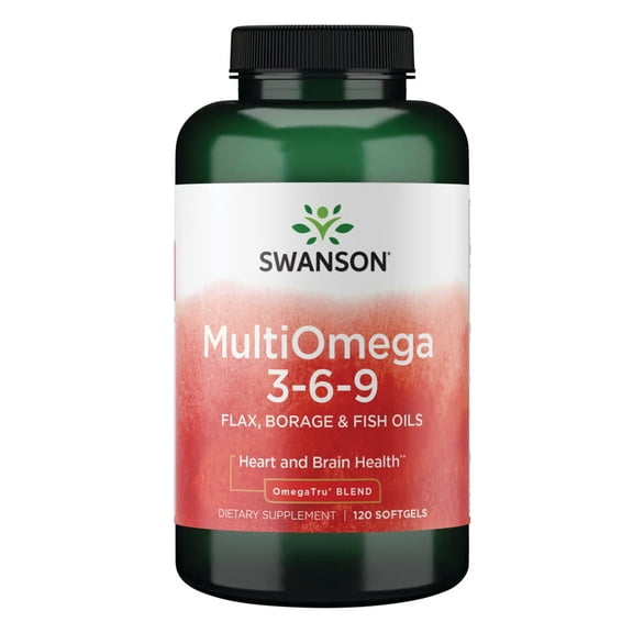 Swanson MultiOmega 3-6-9 - Non-GMO Flax Oil, Borage Oil, and Fish Oil Capsules - Essential Fatty Acids Supporting Cardiovascular Health and Brain Health - (120 Softgels, 2400mg Serving)
