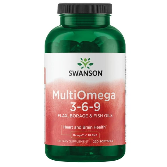 Swanson MultiOmega 3-6-9 - Non-GMO Flax Oil, Borage Oil, & Fish Oil Capsules - Essential Fatty Acids Supporting Cardiovascular Health & Brain Health - (220 Softgels, 2400mg Serving)