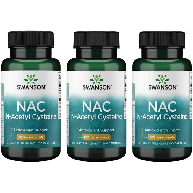 Swanson NAC N-Acetyl Cysteine, Helps Replenish Glutathione To Support Liver & Cellular Health, 100 Capsules (3-Pack)