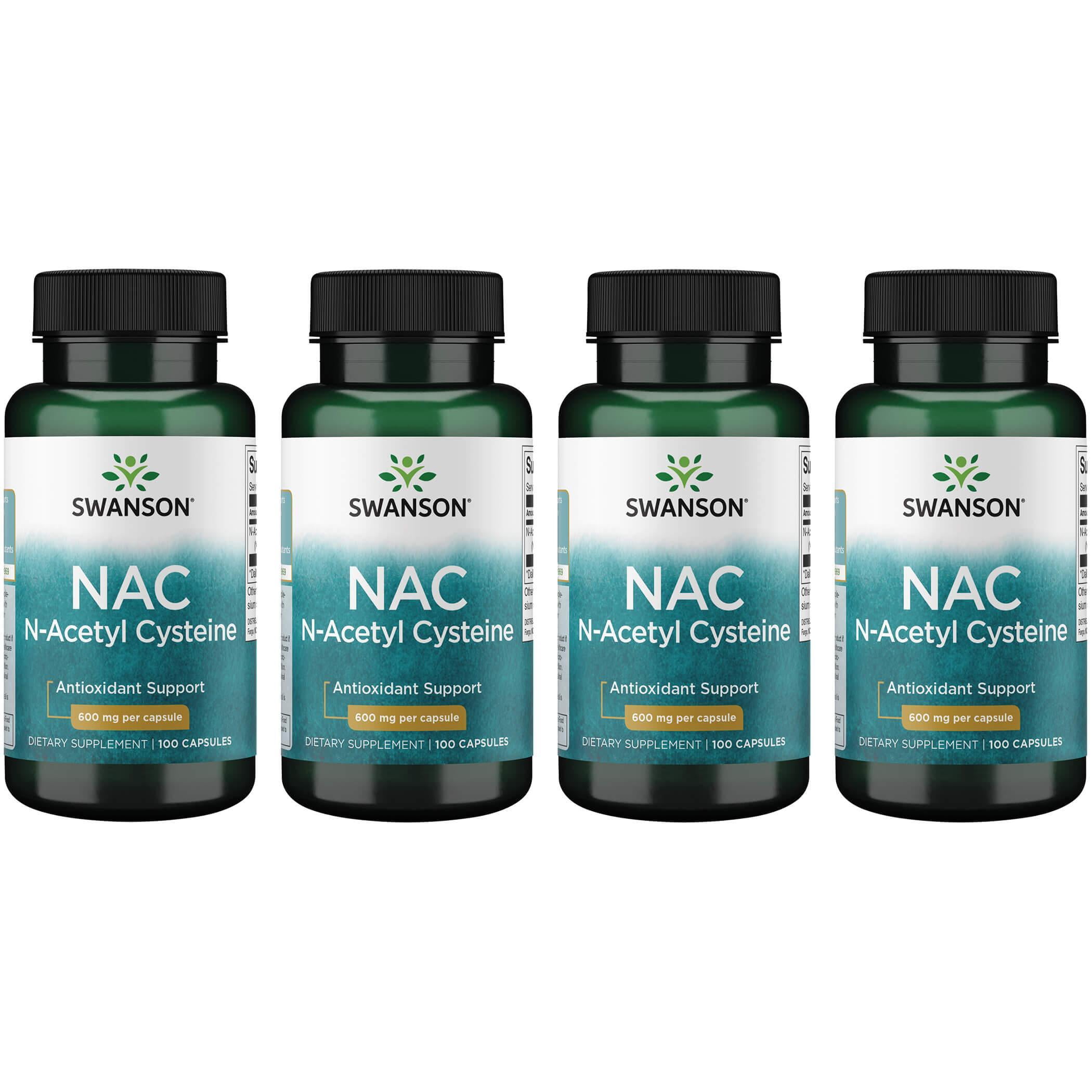 Swanson NAC N-Acetyl Cysteine 600 mg Glutathione Support Capsules, Pack of  4