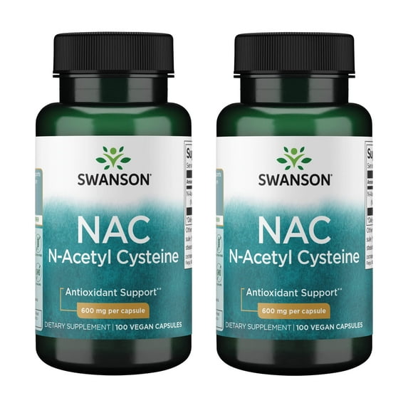 Swanson NAC - N-Acetyl Cysteine - Supplement 600 mg 100 Capsules (2 Pack)