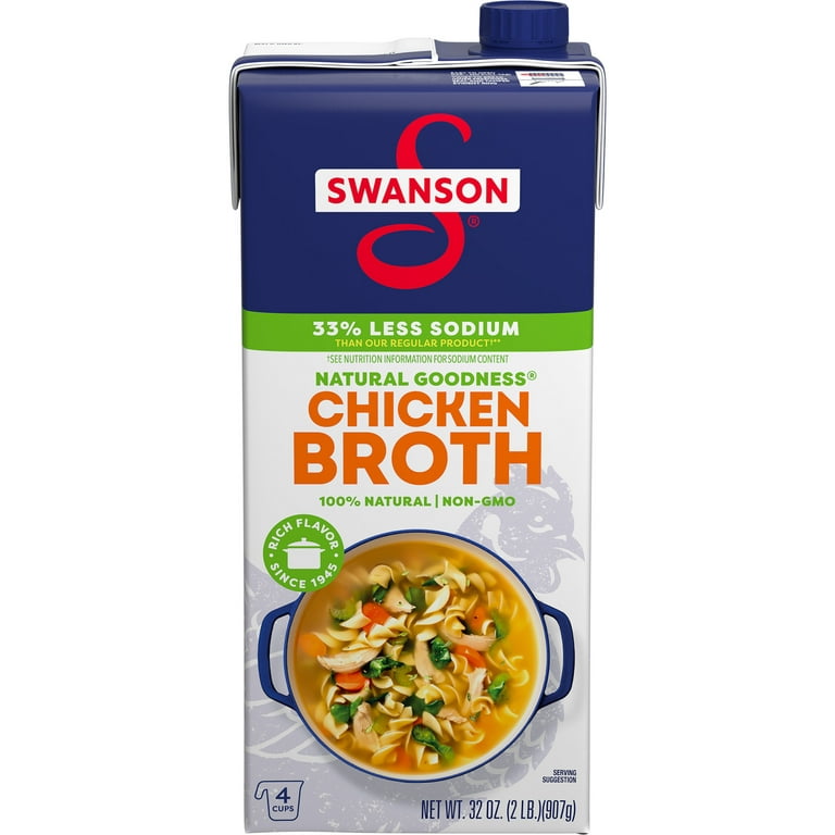 Swanson Natural Goodness 33% Less Sodium Chicken Broth, 32 oz Carton -  Walmart.com