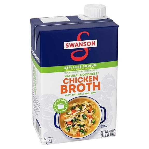 Swanson Natural Goodness 33% Less Sodium Chicken Broth, 48 oz Carton