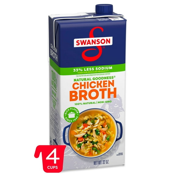 Swanson Natural Goodness Lower Sodium Chicken Broth, 32 oz Carton pack of 2