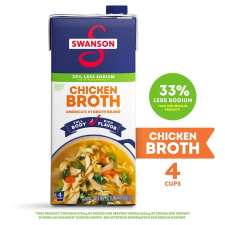 Swanson 33% Less Sodium Chicken Broth, 32 oz Carton