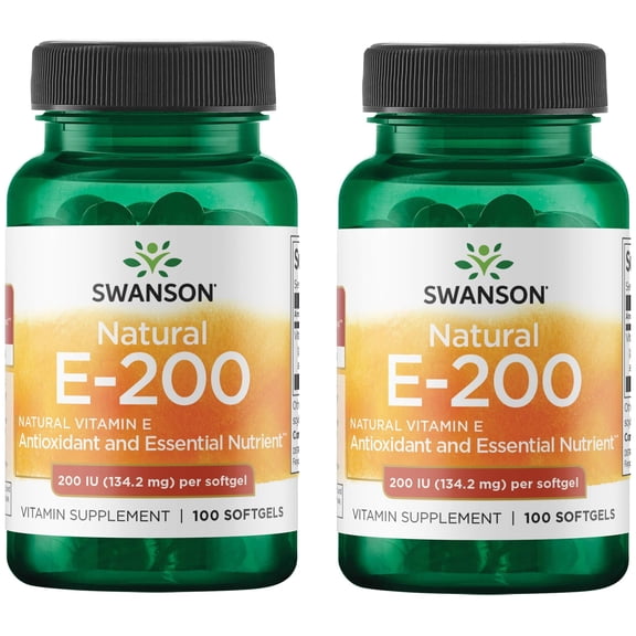 Swanson Natural Vitamin E - Natural Supplement Supporting Heart Health & Tissue Protection - Essential Nutrient Promoting Overall Health & Wellness - (100 Softgels, 200IU Each) (2 Pack)