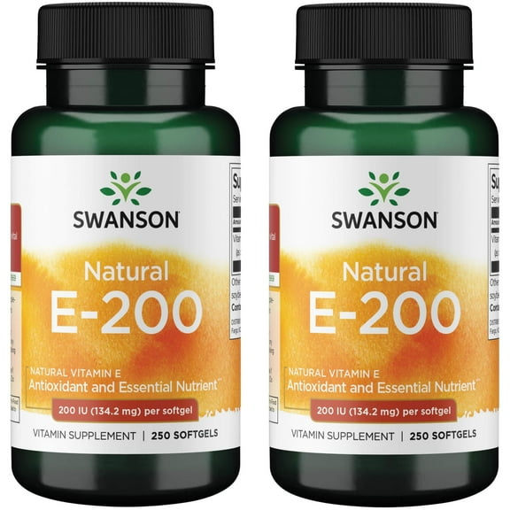 Swanson Natural Vitamin E - Natural Supplement Supporting Heart Health & Tissue Protection - Essential Nutrient Promoting Overall Health & Wellness 200 Iu (134.2 Milligrams) 250 Sgels (2 Pack)
